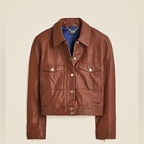 NWT $650 J CREW Collection leather shirt-jacket in Grizzly Brown - Picture 4 of 13